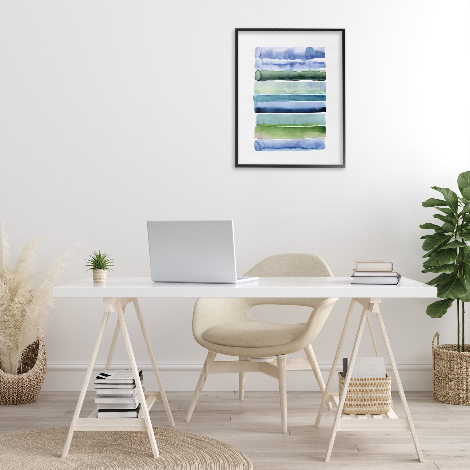 Stupell Industries Green & Blue Ombre Stripes Abstract Painting Black Framed Art Print Wall Art, 24 x 30