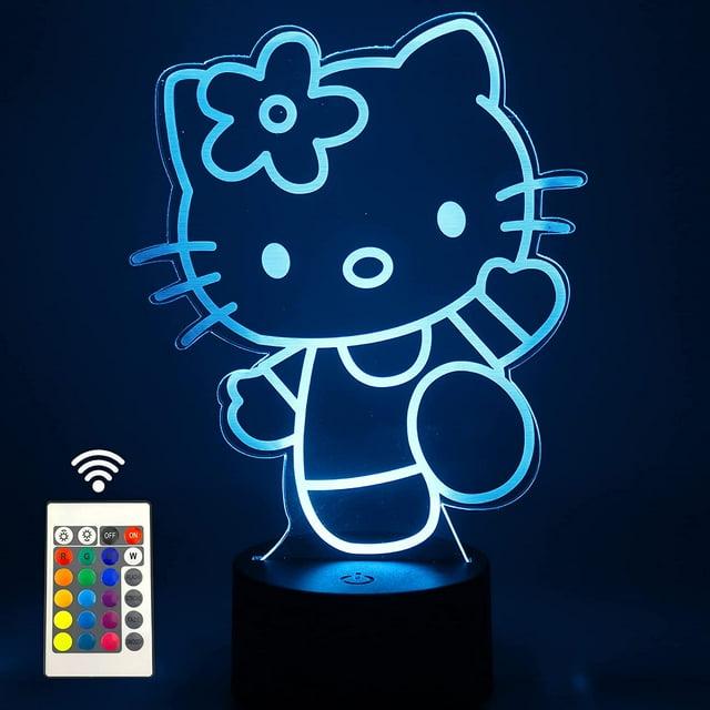 FYBTO Hello Kitty 3D Night Light Anime Led Table Lamp USB Charge with Touch Switch for Party Kids Bedroom Decor Birthday Gift 16 Colors Remote Control for Bedside Neon Light Desk Lamp