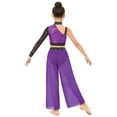 thumbnail image 2 of Miutii Girls Sequins Rhinestones Lyrical Dance Colored Block Outfit Jazz Performance Set Top with Pants Purple 14, 2 of 6