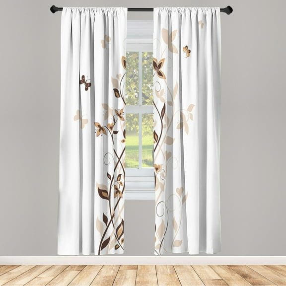 Ambesonne Spring Curtains, Tree Swirling Persian Lilac, Pair of 28"x63", Umber Beige
