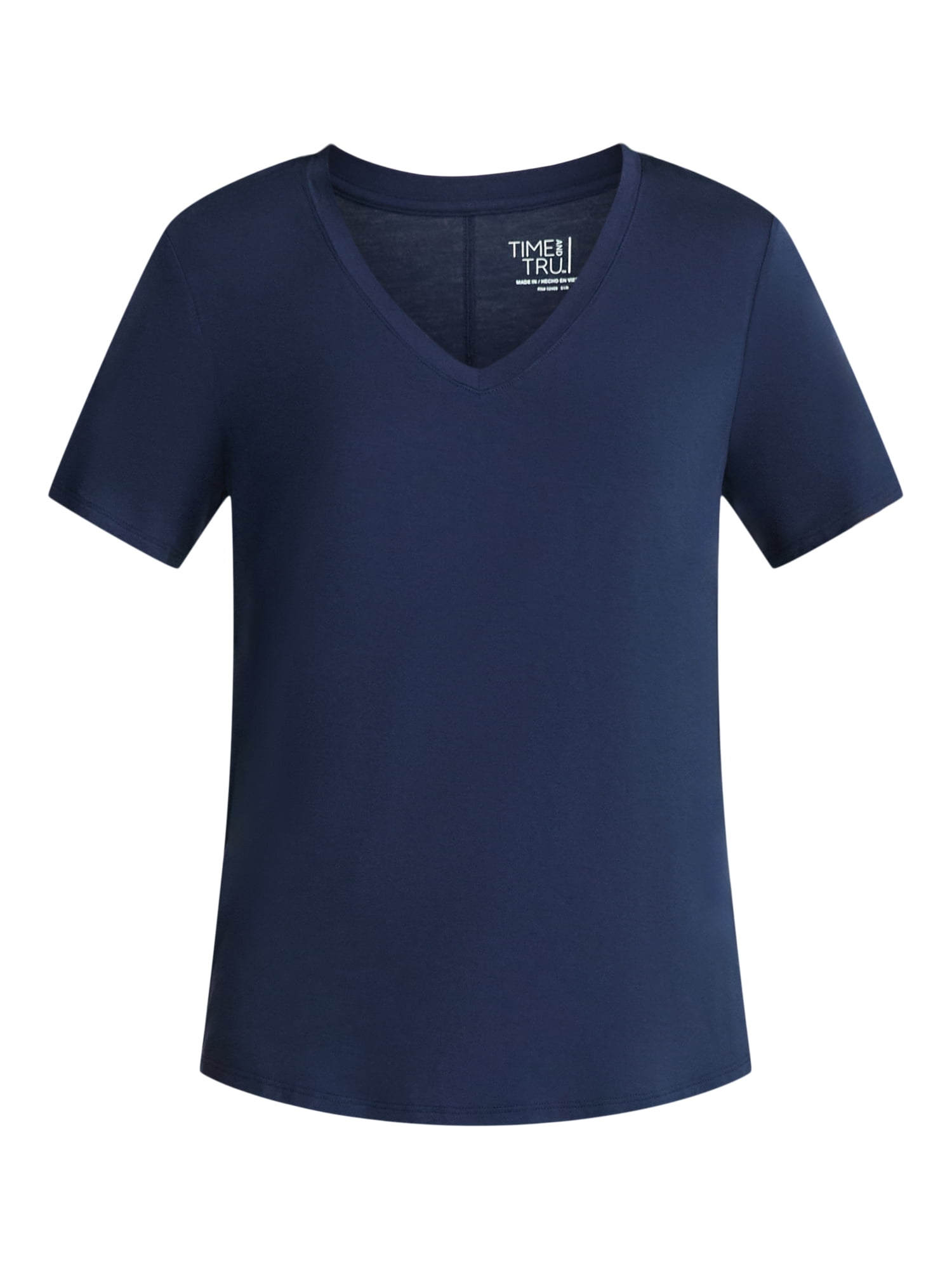 Time and Tru Women's V-Neck Tunic Tee with Short Sleeves, Sizes XS-XXXL
