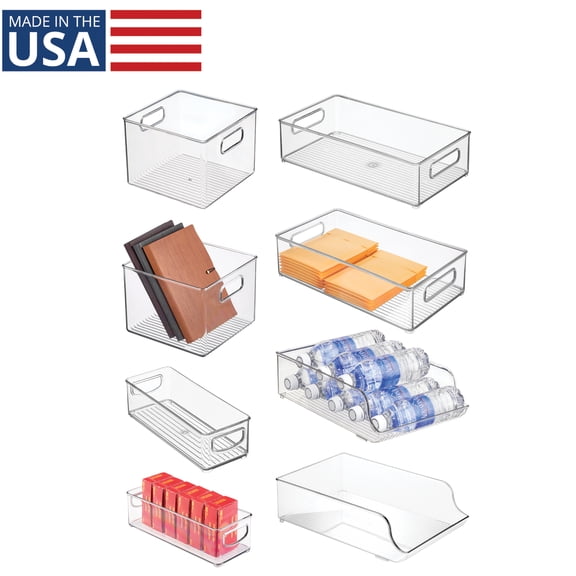 8-Piece Fridge and Pantry Organizer Bin Set - Includes Pantry Bins and a Water Bottle Holder - Made in USA
