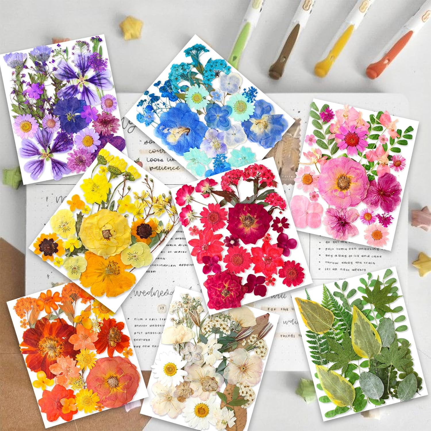 269PCS Dried Pressed Flowers for Resin Craft - Real Nature Flowers Set with Butterfly Stickers for DIY Jewelry Nail Scrapbook Art Floral Decors Iridescent