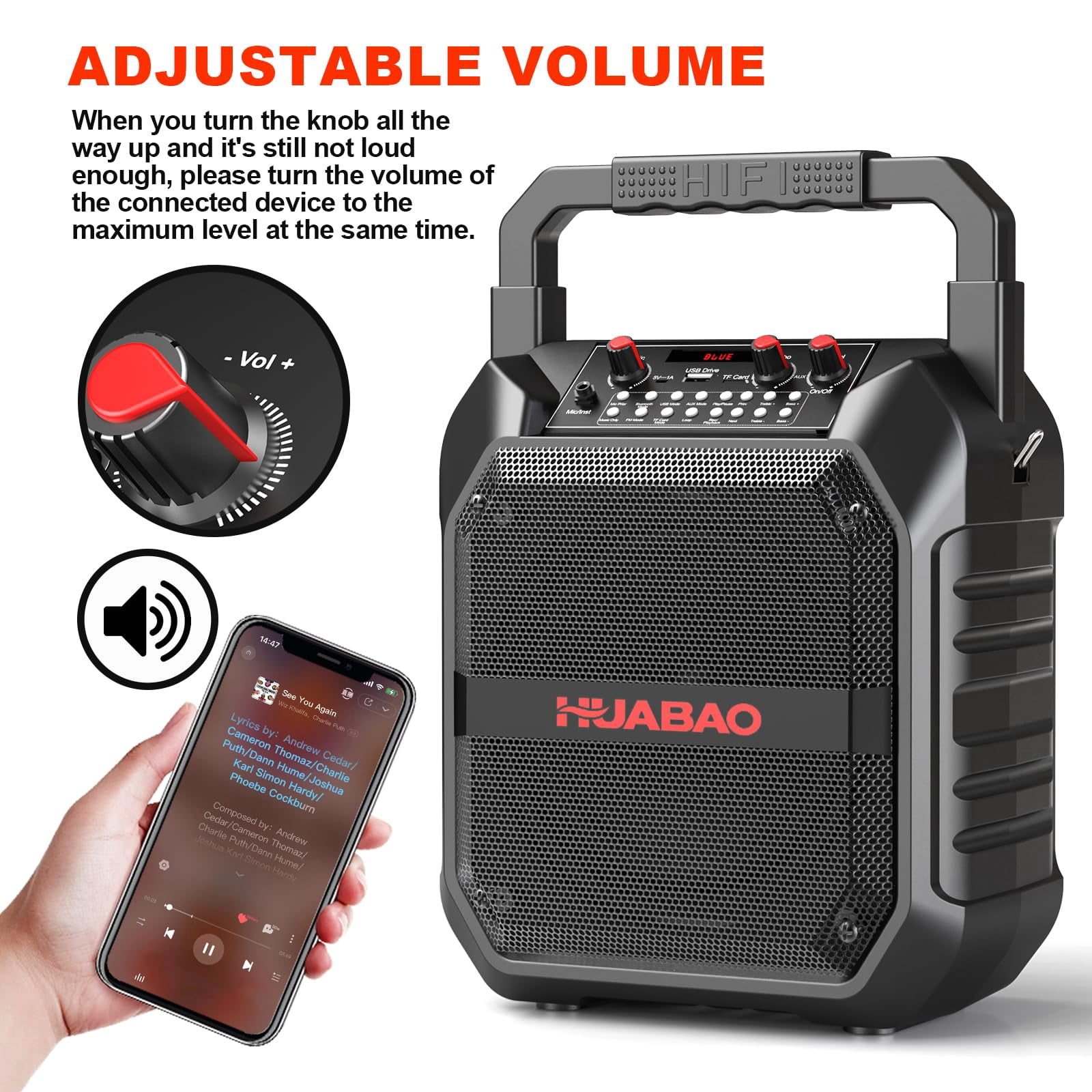 HUABAO Karaoke Machine, Portable Bluetooth Speaker with 1 Wireless Microphone and Remote Control for Home and Outdoor Party
