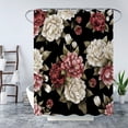 thumbnail image 2 of Black Floral Shower Curtain, Watercolor Rose Flower Retro Leaves Peony Blossom Women Girl Bathroom Curtain Decor Waterproof Fabric Machine Washable with 12 PCS Hooks,72" Wx84 L, 2 of 6