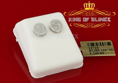 King of Bling's 925 White Silver Hip Hop 0.15ct Diamond For Men's & Women's Round Stud Earrings