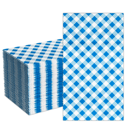 DYLIVeS 80 Count Blue Disposable Paper Dinner Napkins Gingham Guest Napkins 3 Ply Disposable Paper Hand Napkins Blue Buffalo plaid Napkins Disposable Towels Blue and White Checkered Guest Napkins