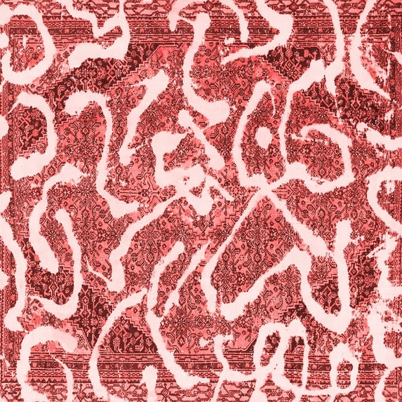 Ahgly Company Machine Washable Indoor Square Abstract Red Modern Area Rugs, 7' Square