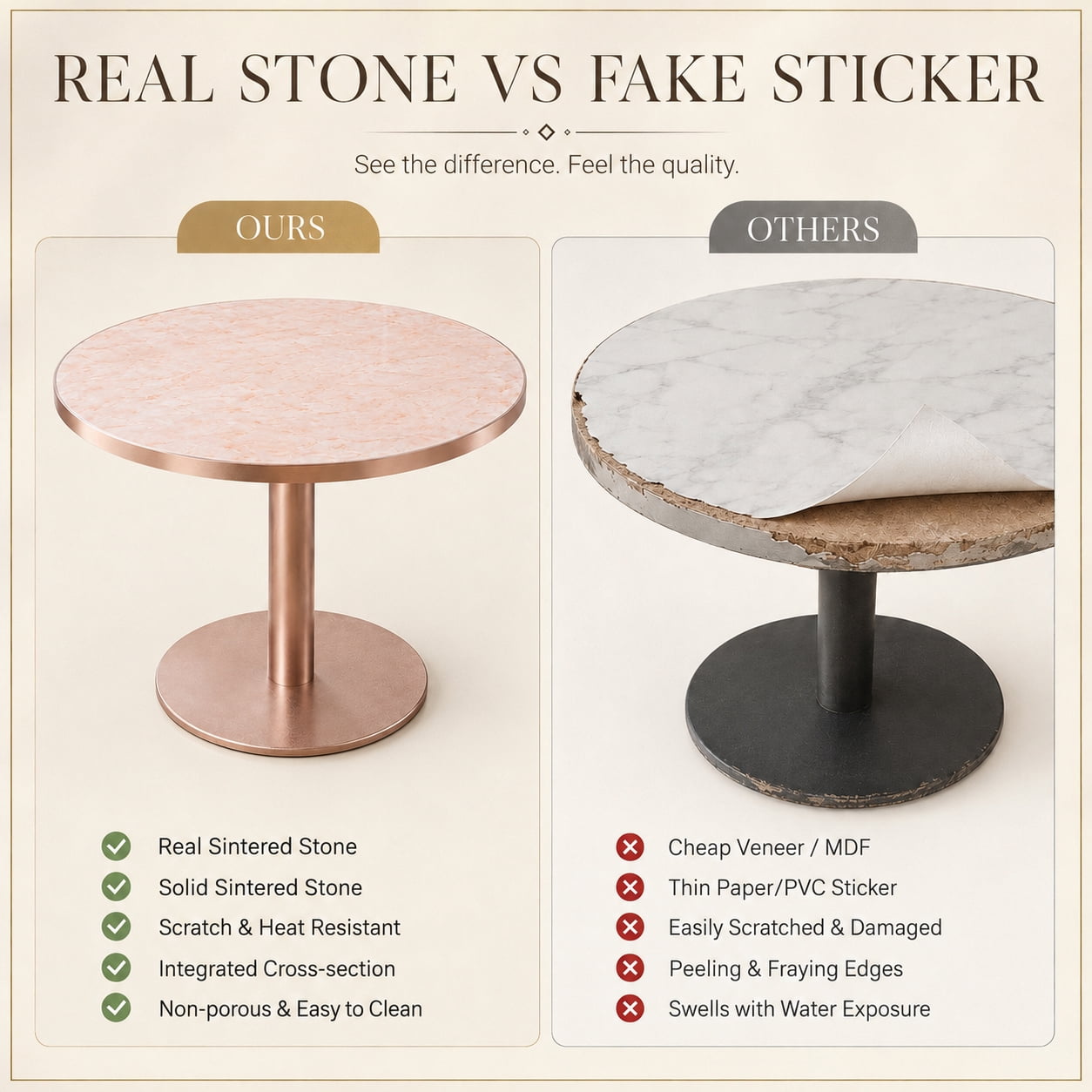 Aukfa 31.5" Round Sintered Stone Dining Table for 2-4, Kitchen Table Tulip Table with Rose Gold Pedestal Base for Bistro Small Apartment,Blush Pink