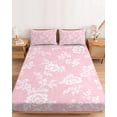 thumbnail image 2 of Twin XL Size Fitted Sheet Set - Pink Floral 2 Piece Bedding Sets 16" Deep Pocket Fitted Sheet with 1 Pillowcases, Spring Flowers Leaves Rustic Farmhouse Brushed Microfiber Hotel Luxury Bed Sheets, 2 of 9