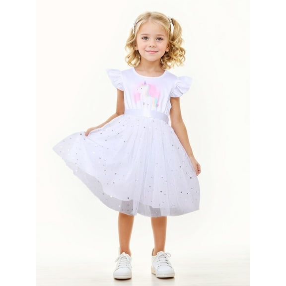 CARETOO Toddler Princess Dress Little Girls Clothes Mesh Dress Flutter Sleeve Formal Wedding Dress