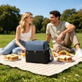 thumbnail image 2 of Lunch Bag Oxford Cloth Dual Compartment Insulated Thermal Cooler Tote with Adjustable Shoulder Strap Front Pocket for Office Picnic Black by Xuniizn, 2 of 7