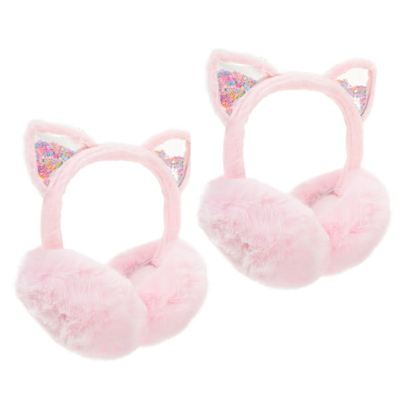 PAMINGONO 2Pcs Pink Plush Ear Muffs for Children Winter Ear Covers