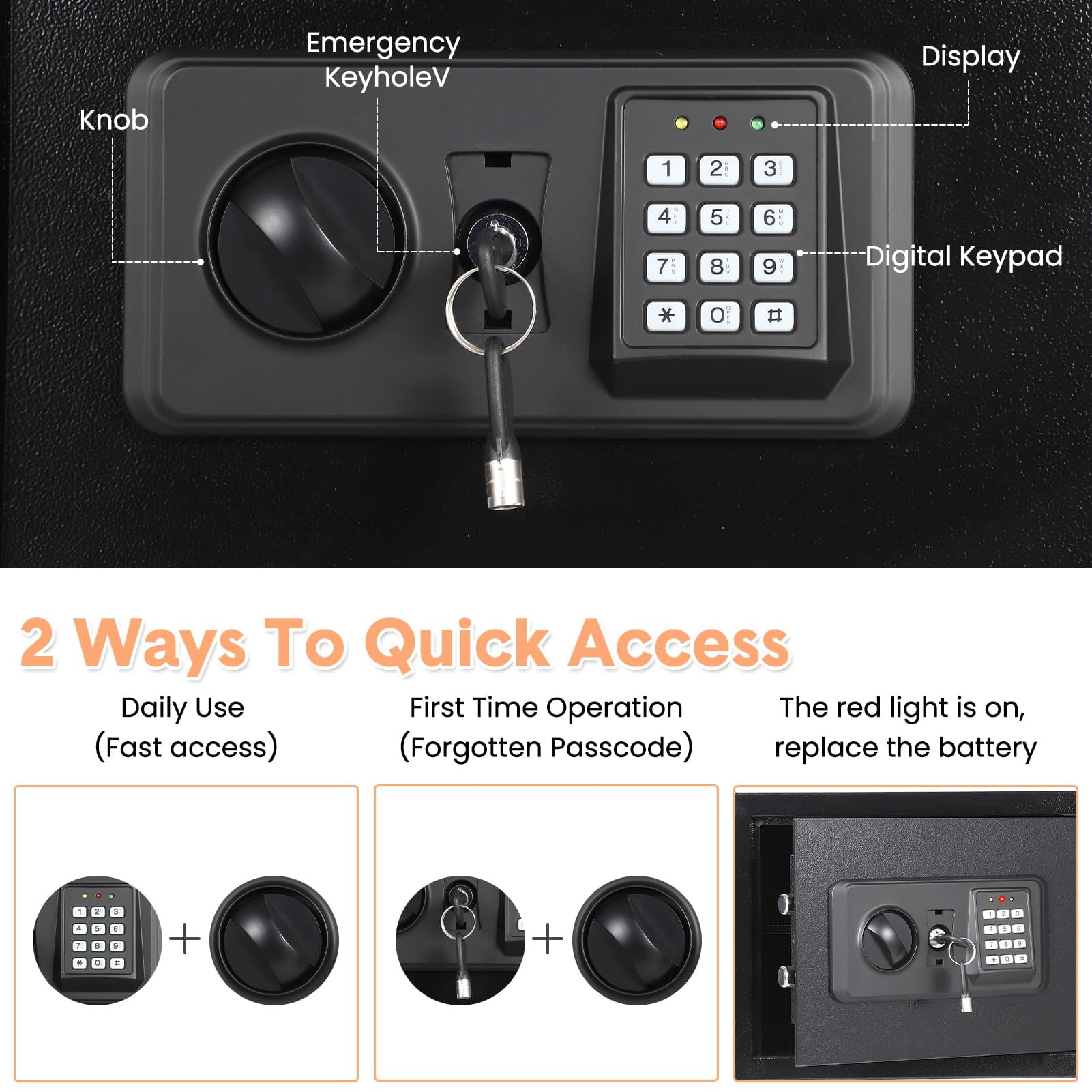 Digital Keypad Safe Box for Home with Fireproof Bag, Heavy Duty Steel Security Safe with Spare Keys & Multiple Size Options (9.8" to 31.5"), Money Safe for Cash Jewelry Documents - Wall Mountable