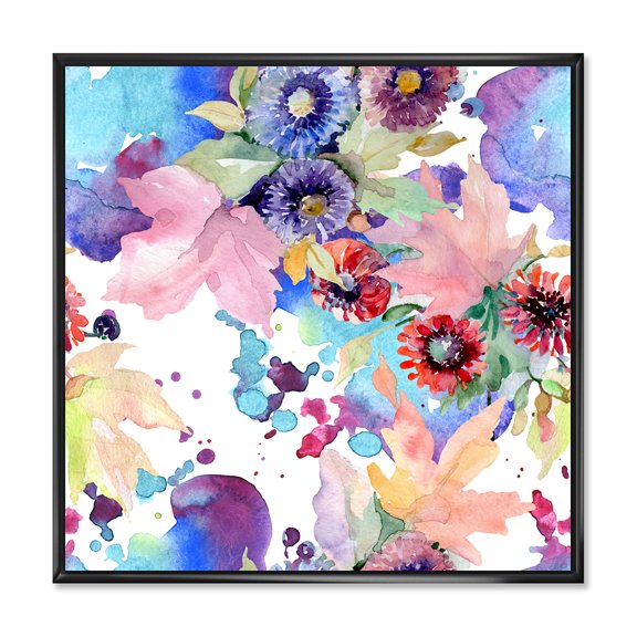 Wildflowers and Vibrant Wild Spring Leaves VIII 16 in x 16 in Framed Painting Canvas Art Print, by Designart