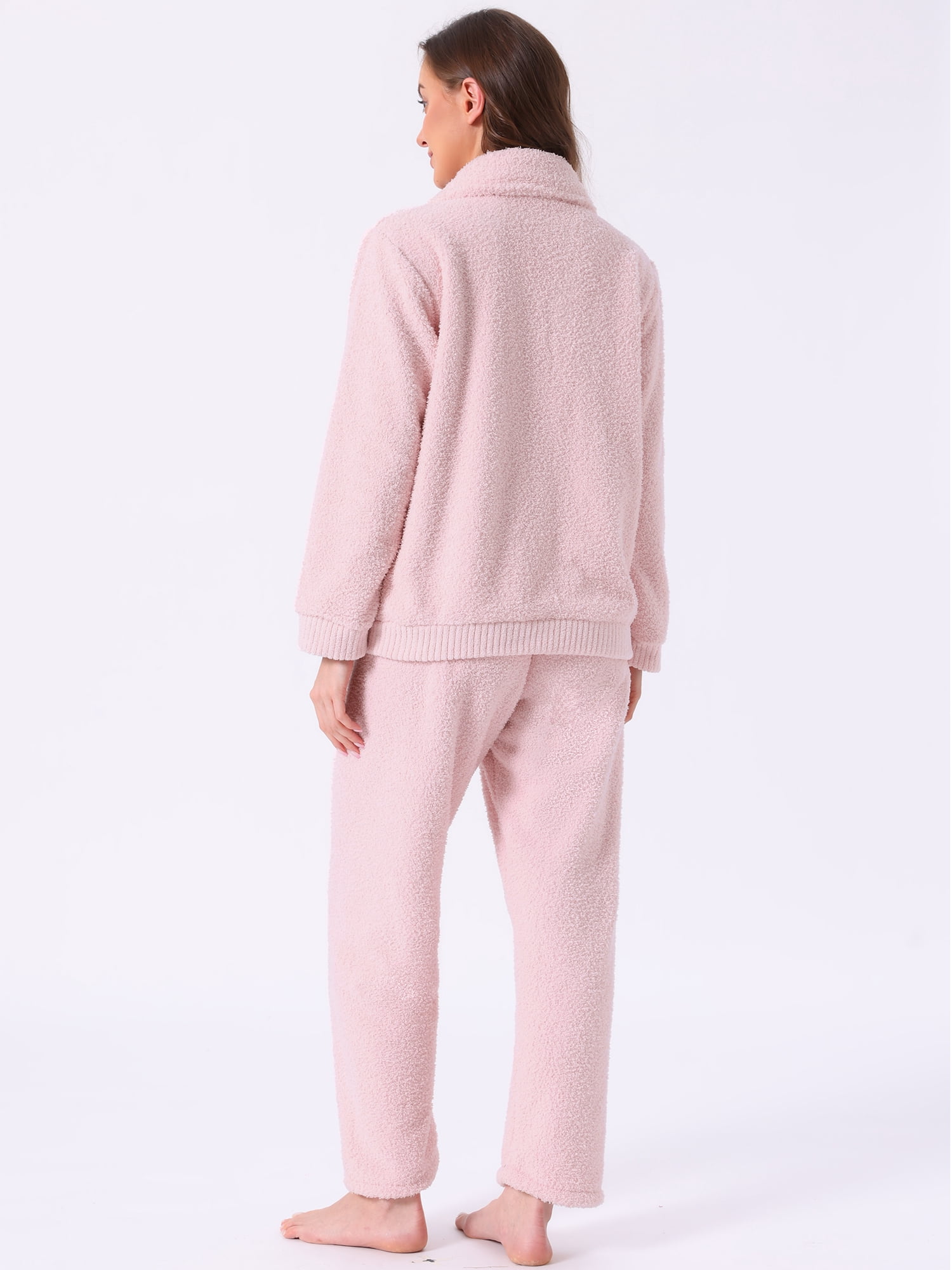 DARING DIVA Women's Fleece Fuzzy Sleepwear Winter Button Down Pajama Sets L Pink