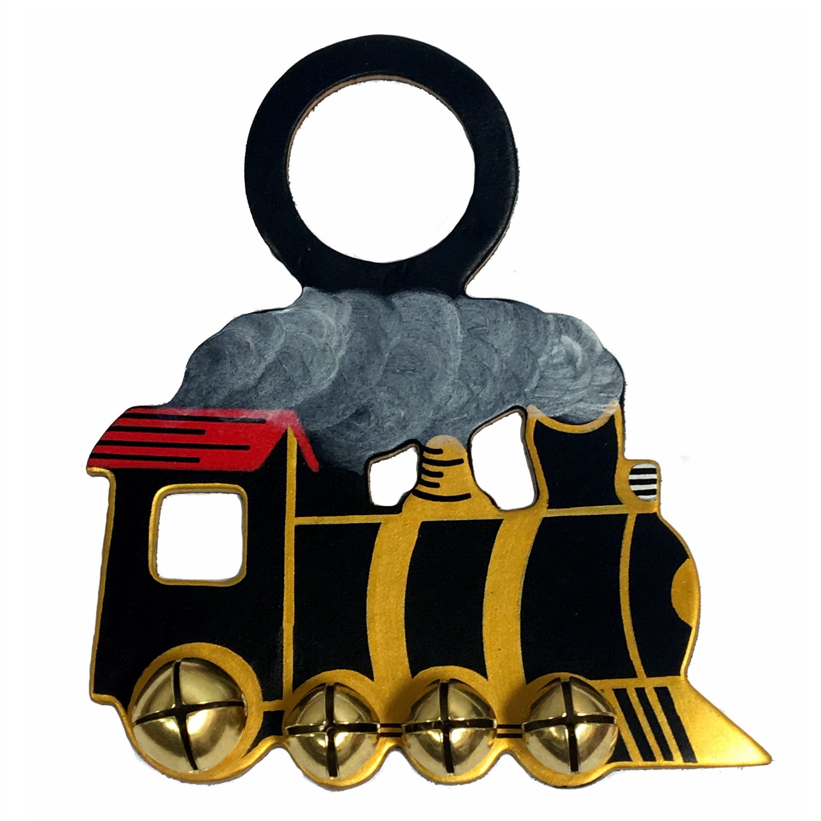 Black Train Leather Sleigh Bell Door Knob Hanger Made in USA