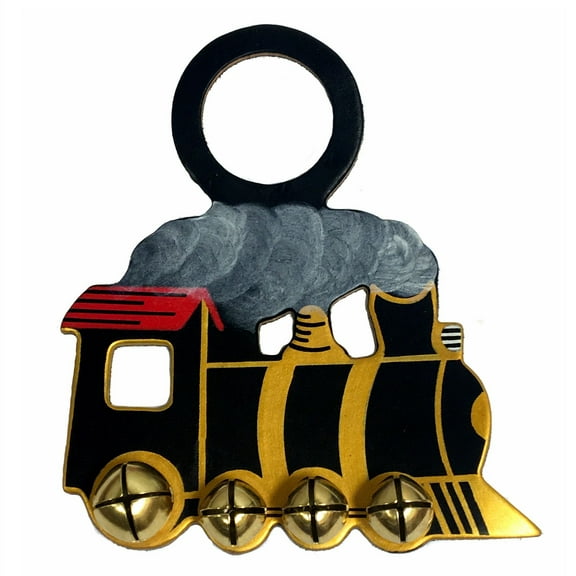 Black Train Locomotive Leather Sleigh Bell Door Knob Hanger Made in USA New