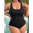 thumbnail image 5 of Asoul Plus Size Ribbed Swimsuit for Womens One Piece Scalloped Swimwear Tummy Control Bathing Suits, 5 of 7