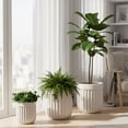 thumbnail image 3 of FOUKUS Large Concrete-Like Plastic Planter Set: 3-Piece Tall Fluted Round Lightweight Planters for Indoor & Outdoor Use, Modern Decorative Pots with Drainage for Home, Patio, Porch & Garden, 3 of 6