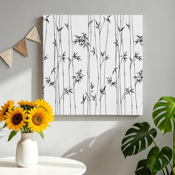 Black Bamboos Canvas Wall Art for Living Room, Minimalist Bamboos Stems Leaf Gray Poster Print Painting for Bedroom Office Home Decoration Wall Pictures Prepare To Hang 8"x8"