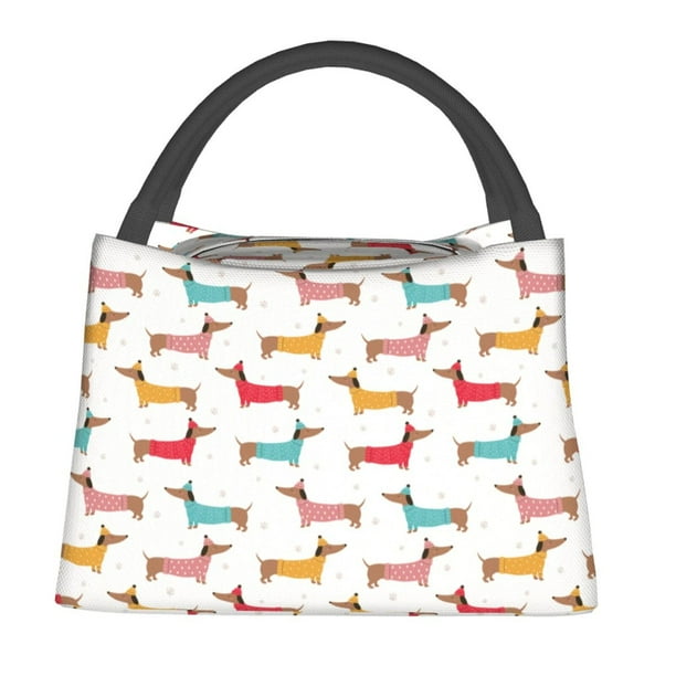 Fotbe Dachshund Dog Puppy Bolsa Térmica Portátil con Estampado, Bolsa de Entrega de Alimentos Aislada, Bolsa Reutilizable de Gran Capacidad para Comidas y Supermercado