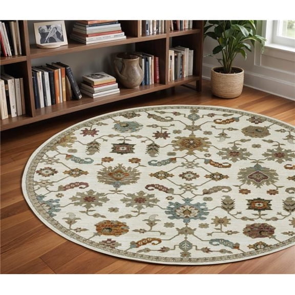 HomeRoots 576117 8 ft. Oriental Round Rug, Ivory, Gray & Light Blue