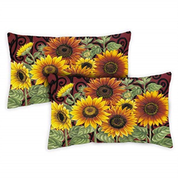 toland home garden 731215 sunflower medley 12 x 19 inch indoor/outdoor, pillow, insert (2pack