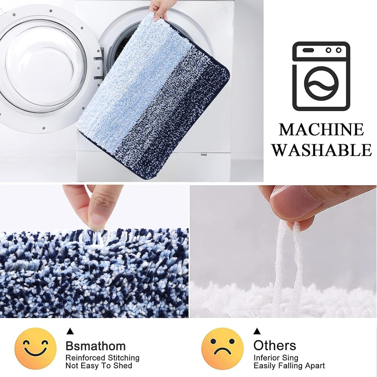 Bathroom Rugs, Yamaziot Bath Mat Set of 3, Absorbent Microfiber Non Slip Shaggy Ultra Soft Bathroom Runner with U Shaped Contour Toilet Mat for Tub Front, Shower Inside Floor
