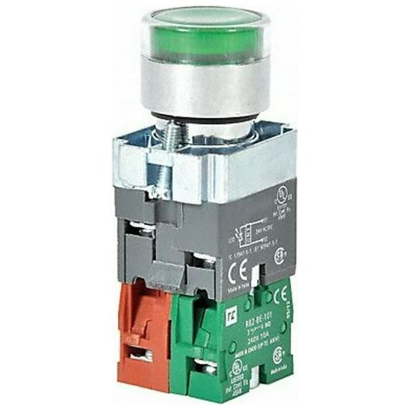 Dayton Illuminated Push Button, 22 mm, 1NO/1NC, Green 30G205
