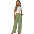 thumbnail image 5 of ZLBDYG Teen Girls Cotton Linen Pants High Waisted Straight Wide Leg Palazzo Pants Kids School Solid Pleated Trousers Summer Clothes, 5 of 9