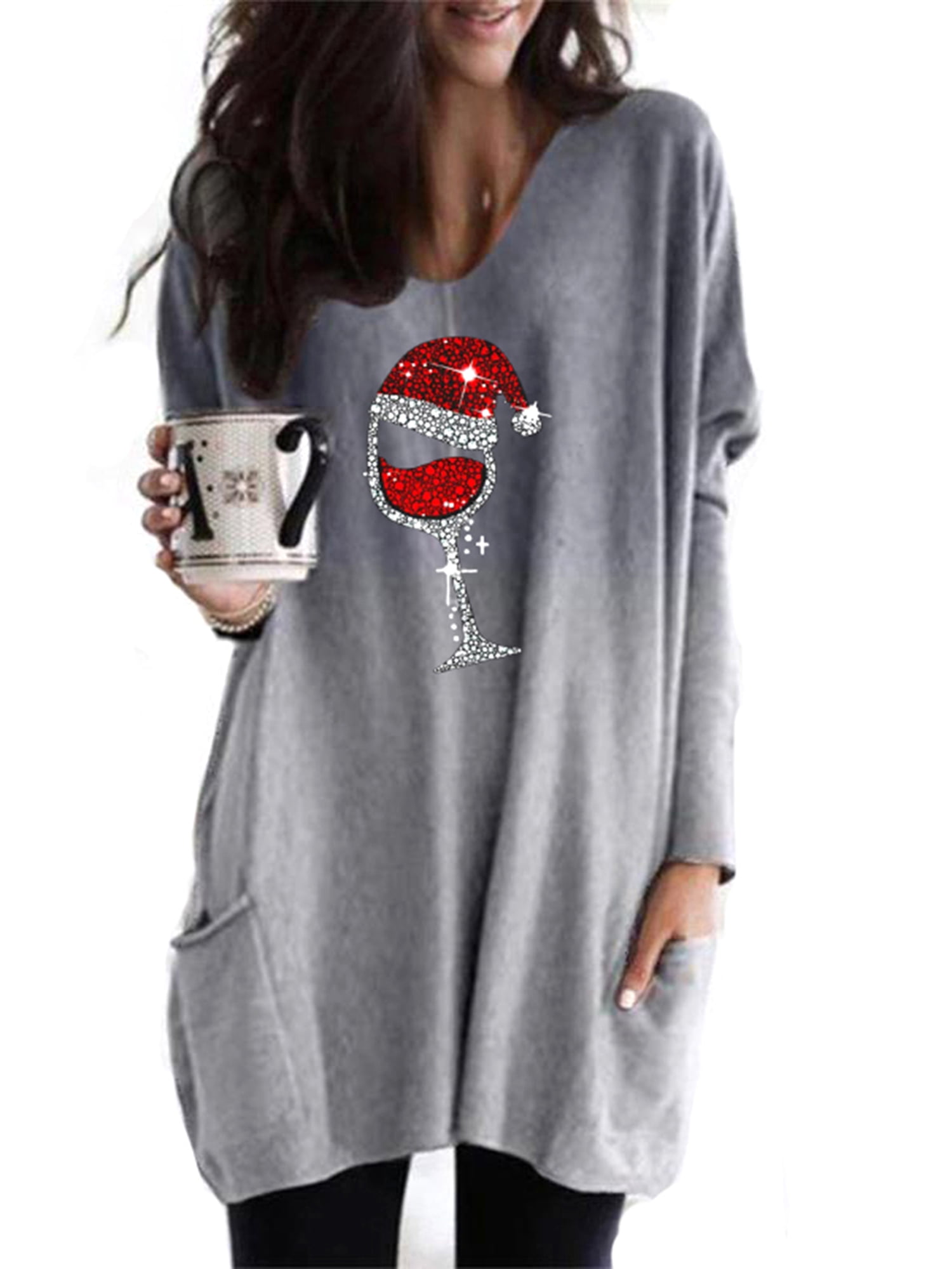 Kiapeise Christmas Tunic Tops for Women Snowman Reindeer Long Sleeve