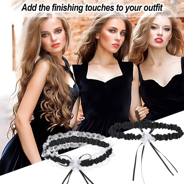 Minnieouse 2 pack/lote Liga de boda cómoda con aplicación amplia anillo para pierna lazo para pierna nupcial diario Accesorios de disfraces Rosado rojo