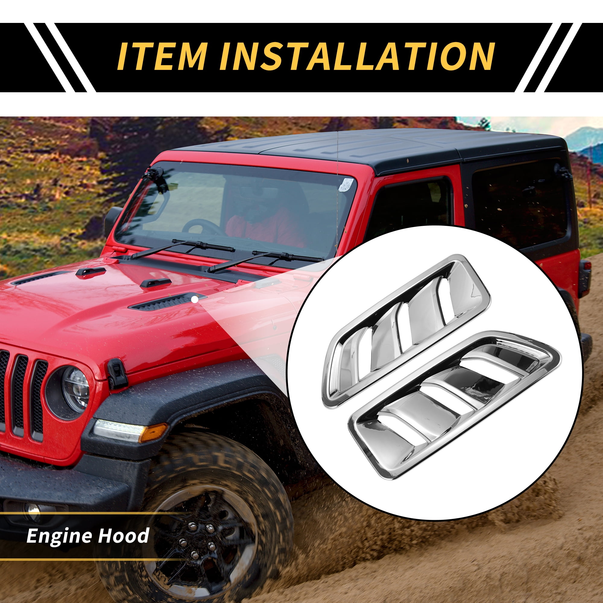Unique Bargains 1 Pair Car Front Hood Air Outlet Vent Cover Trim for Jeep Wrangler JL JLU Gladiator 2018-2024 Hood Engine Bonnet Air Vent Outlet Cover Bezels ABS Silver Tone