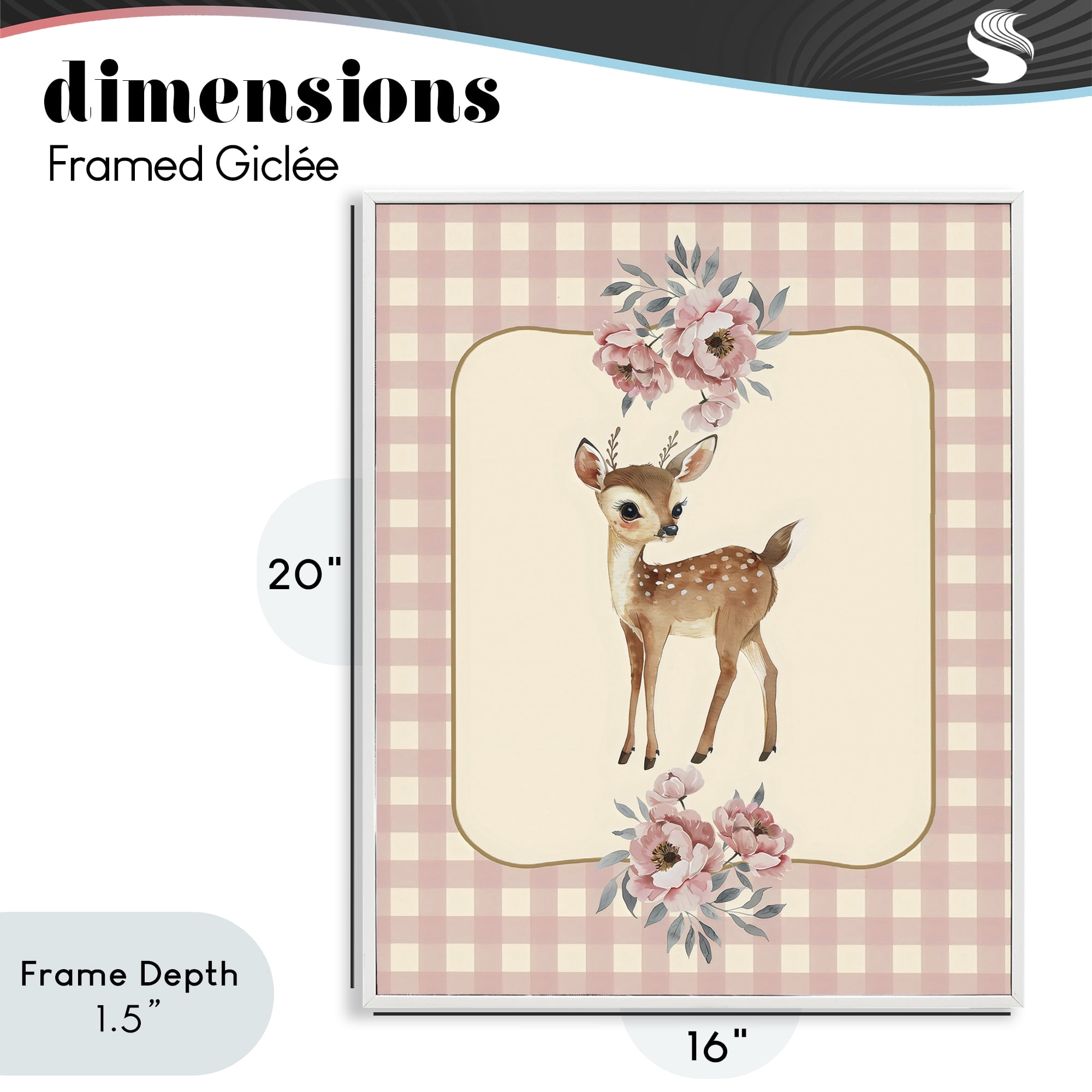 Stupell Industries Baby Deer Pink Gingham White Framed Giclee Art, design by LSR Design Studio