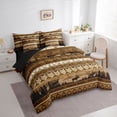 thumbnail image 2 of Castle Fairy Western Tribal Striped Wildlife King Bedding 7pcs,Bear Moose Pine Mountain Silhouette King Bed in a Bag,Brown Cream Black,Black Reversible, 2 of 7