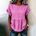 thumbnail image 4 of hoksml Women's Cotton Linen Ruffle Sleeve Peplum Blouse, Round Neck Casual Babydoll Top, Loose Fit Summer Daily Office Wear Shirt, 4 of 7