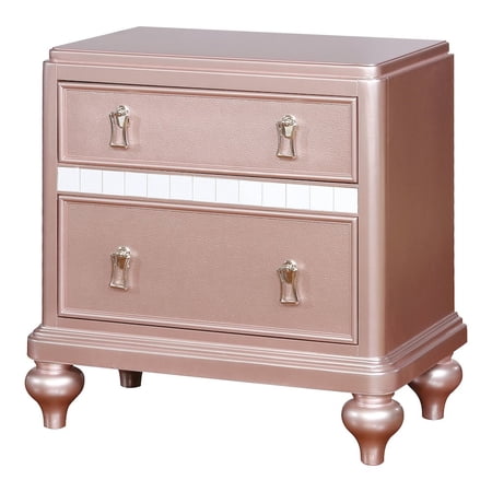 Furniture of America Appell Solid Wood 2-Drawer Nightstand in Rose Gold
