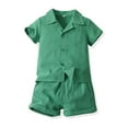 thumbnail image 4 of LNMQLPDBS Toddler Boy Sets Solid Color Button Down Shirt & Shorts 2pcs Outfits Boys Dress Shirts Lapel Blouse with Chest Pocket Baby Boy Summer Beach Casual Clothes Sets Green 13-18 Months, 4 of 4