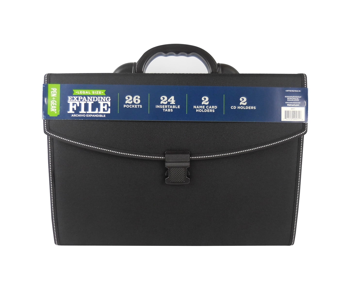 Pen+Gear Expanding File Organizer, Black Fabric, 26 Pockets and Top Handle