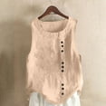 thumbnail image 1 of Womens Tank Tops, Womens Tank Top, Womens Solid Color Tank Top with Round Neck Faux Cotton and Linen Button Design and A Sense of Top with Round Neck Tank Tops, 1 of 4