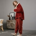 thumbnail image 2 of Defitshape Women's Fuzzy Fleece Pajama Set 2 Piece Fluffy Pjs Long Sleeve Shirt Pants Set Ladies Cute Winter Fall Warm Thermal Loose Baggy Plush Lounge Set Loungewear Red Medium, 2 of 4