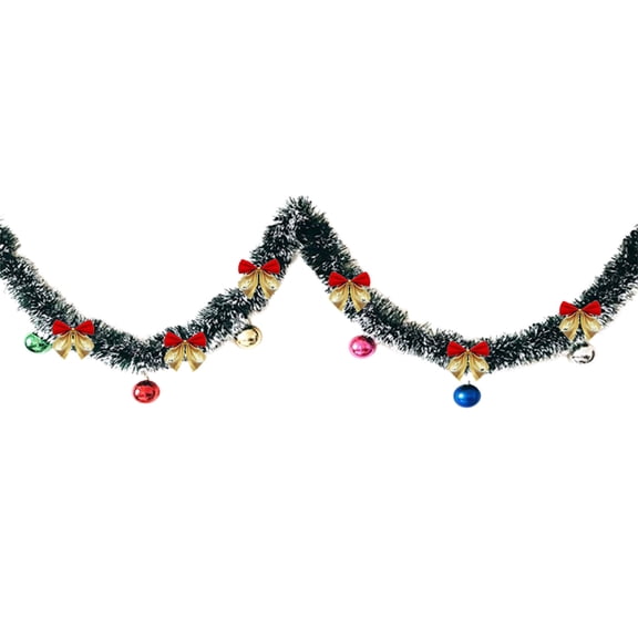 Christmas Tinsel Garland Decor, Dark Green Snowy White Tips Garland with Balls & Bows, Holiday Party Xmas Tree Decoration 2M (Red)