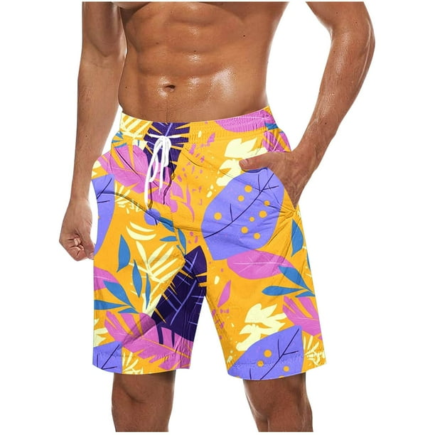 Pantalones Cortos para Hombre de Cintura Elástica con Bolsillos Pantalones de Playa de Impresión Casual, Poliéster Ligero de Moda para la Primavera Verano Al Aire Libre Y el Uso Diario