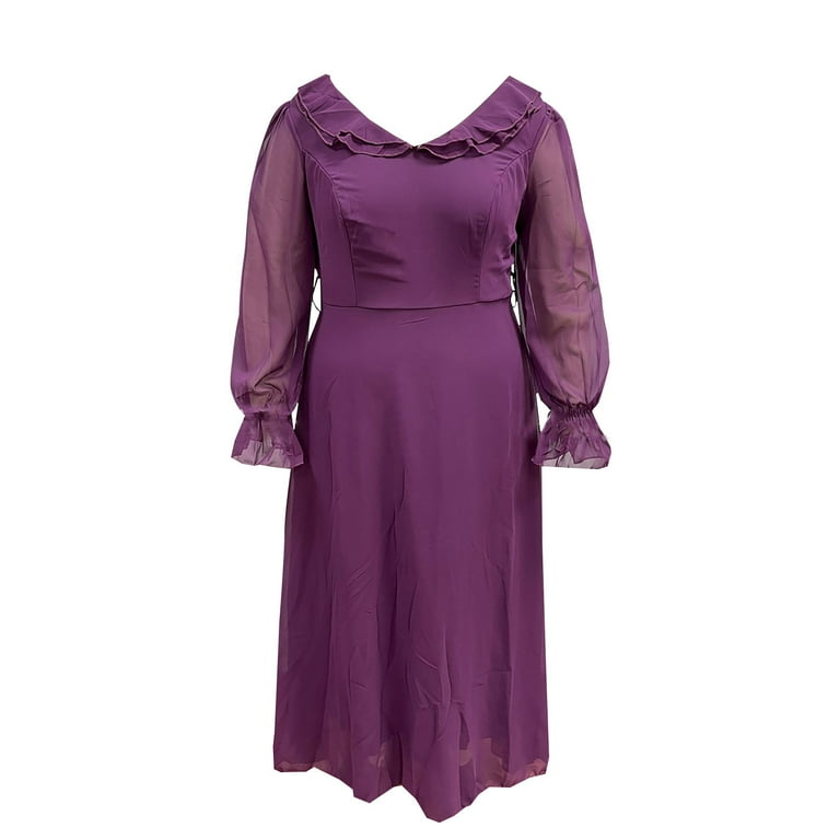 Moxiu Women's Plus Size Party Maxi Dress Long Sleeve Elegant Chiffon Long  Dress Summer Wrap Empire Waist Dress 2025 Purple,L - Walmart.com
