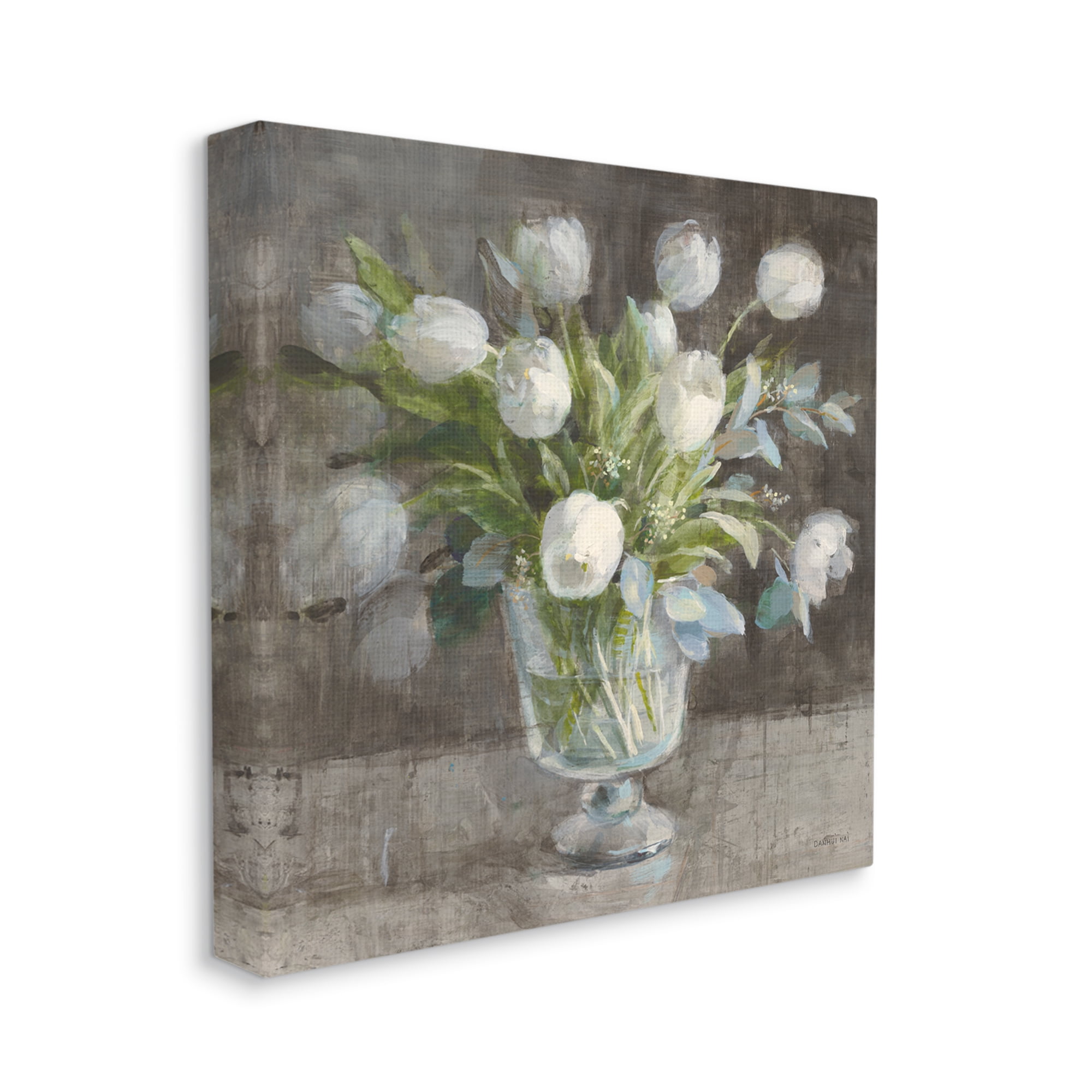 Stupell Industries Rustic White Tulip Vase Botanical & Floral Painting Gallery Wrapped Canvas Print Wall Art, 17 x 17