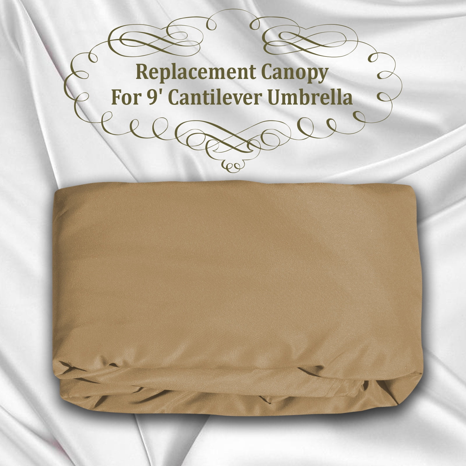 Sunrise 9ft 8 Ribs Outdoor, Patio Cantilever, Hanging Umbrella Cover Canopy, Replacement Cover Top, Tan (Cover Only, Umbrella Frame not Included)