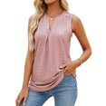 thumbnail image 1 of V Masajeadores de cuello plisado Tank Top mujeres elegante casual color puro hueco camisa sin mangas para trabajo oficina, 1 of 6