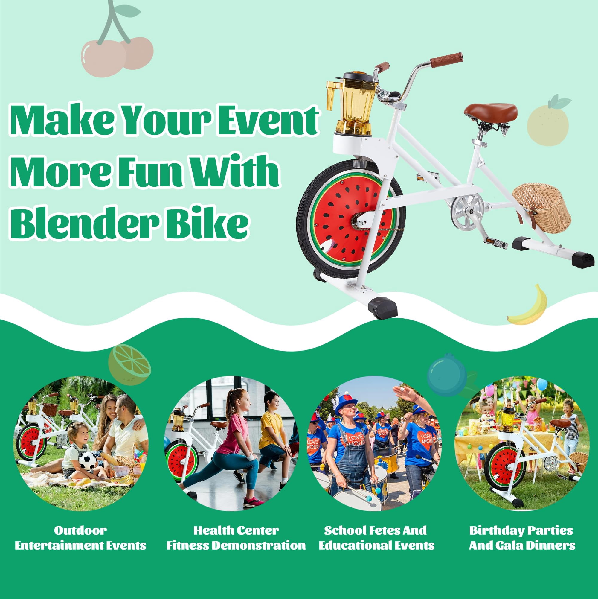 Kids Blender Bike Stationary Bicycle with Fruit Juicer & Smoothie Maker for Children 6-15, Indoor Outdoor School Party Activities, White
