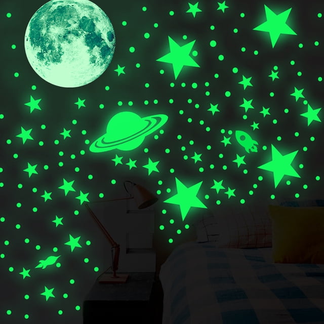 Calcomanías de Nave Espacial Que Brillan en la Oscuridad, Pegatinas de Pared de Estrella Brillante, Pegatinas de Techo Luminosas con Estrella arcoíris para Hábitaci de Niños